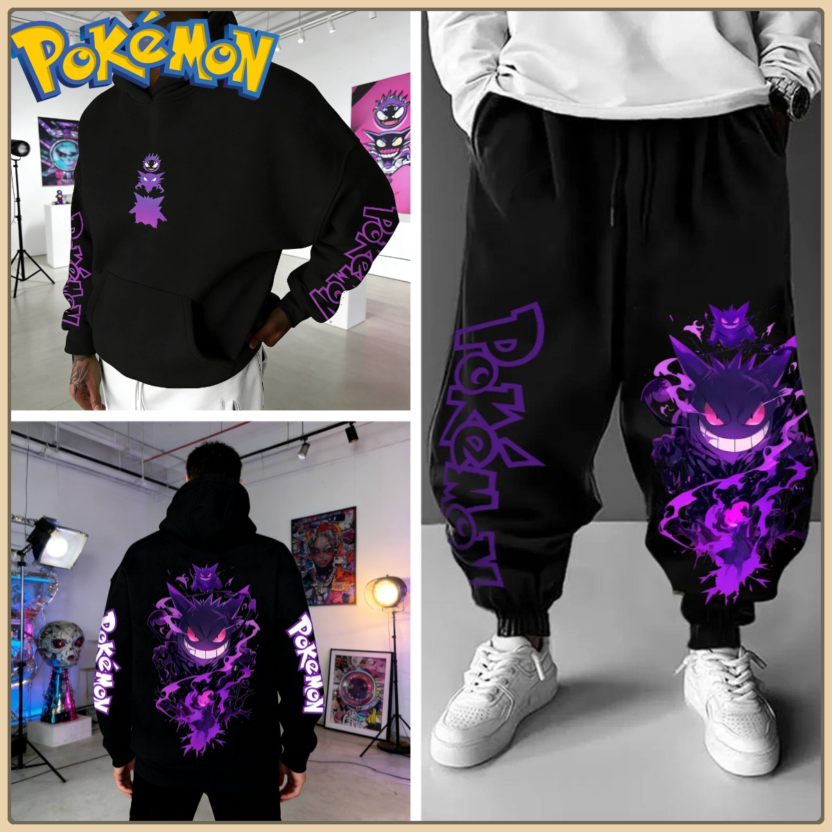 Anime Cosplay Pokemon - Black Hoodie and Pants Set with